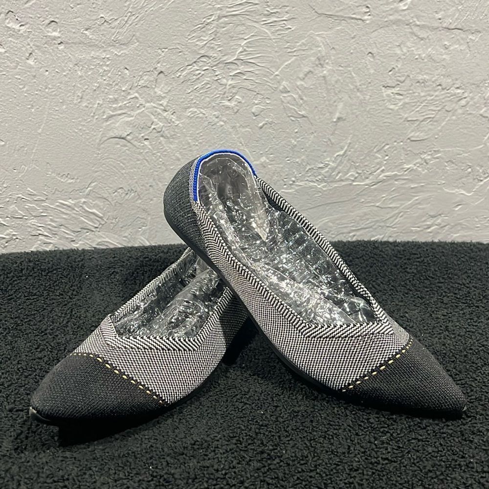 🔥🔥 ROTHY’S  The Point Gray Mist Cap Toe Ballet Flat Shoes Womens Size 10.5 - E